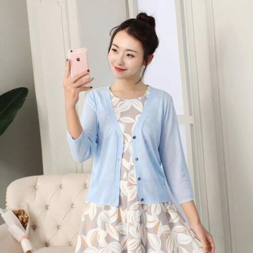 Plus Size M-3XL Knitted Cardigan Sweater Women Summer Thin Air Conditioner Sunscreen V-Neck Candy Color Fashion Female Outwear