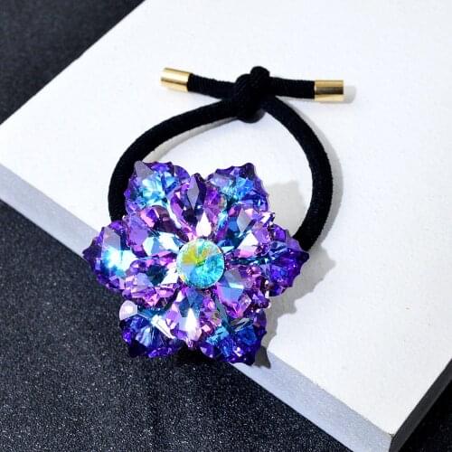 CINDY XIANG 1PC Woman Big Crystal Flower Hair Ties Fashion Hairband Scrunchies Ponytail Holders Rubber Band Hair Accessories