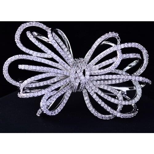 Luxury AAA Cubic Zirconia Big Bowknot Brooch Pin Dress Sash Pins Bridal Brooches Wedding Jewelry Christmas Gift Broches Mujer