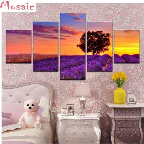 Modern decor Lavender field diamond Painting 5pcs/set embroidery square round drills mosaic cross stitch Home Decor 3d painting