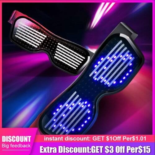 Led Party Magic Glasses Bluetooth 5.0 APP Control Shield Luminous Glasses USB Charge DIY App Control Multilingual Quick FlashLed