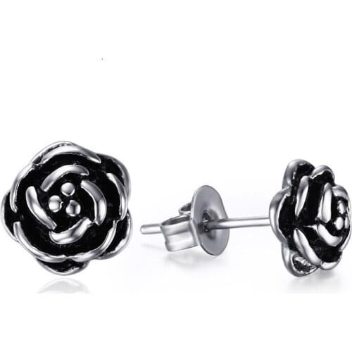 Vintage Silver Color Rose Flower Stud Earrings for Women Girls Rose Earrings Cocktail Party Jewelry Lovers Gifts