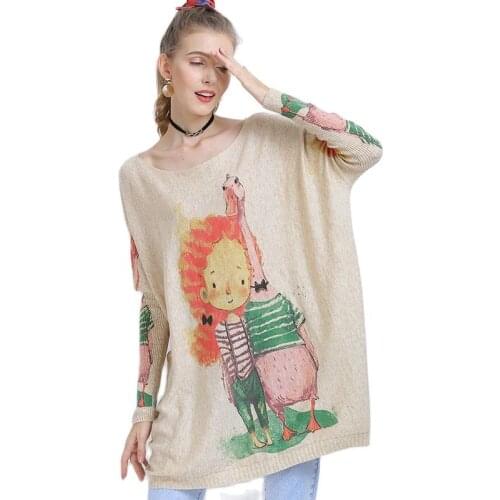 XIKOI Winter Oversized Sweaters For Women Warm Long Pullovers Dresses Cute Girl Print Jumper Casual Knitted Sweaters Pull Femme
