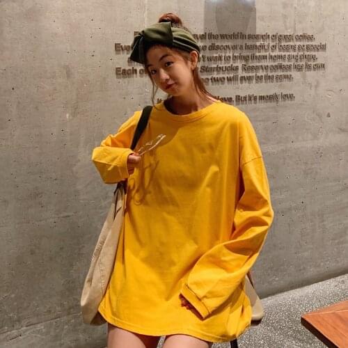 Hoodies Women Sweatshirt Loose Mid-Length Solid Color Long-Sleeved Womens Plus Size Round Neck Dropshipping WBX366