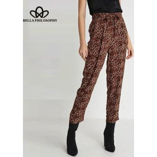 Bella Philosophy Spring Leopard Long Pants Animal Print Female Harem Pants Casual Elastic Waist Lady High Waist Loose Pant 2019
