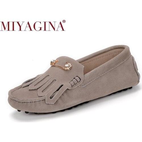 2021 Shoes Women 100% Genuine Leather Women Flat Shoes Casual Loafers Slip On Womens Flats Shoes Moccasins Lady Driving Shoes