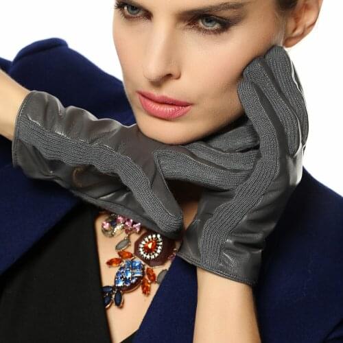 Female Glove Two Tone With Long Fleece Lining Womens Lambskin Genuine Leather Gloves Special Offer Free Shipping L131NC