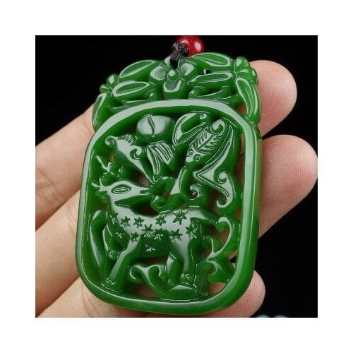 Zheru jewelry natural hetian jade green hollow sika deer pendant necklace exquisite jewelry, best gift