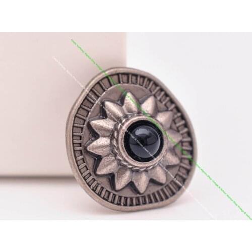 10Pcs 19*18mm Vintage Silver Japan Sun Flower Black Bead Conchos for DIY Leathercraft Wallet Leather Belt Hat Apparel
