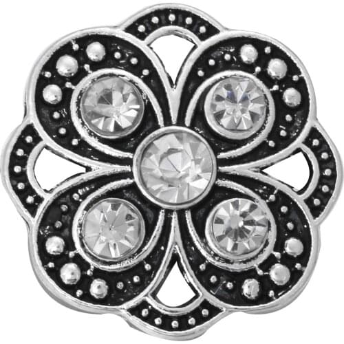 10pcs/lot New Vintage Snap Jewelry Rhinestone Flower 18mm Metal Snap Buttons Fit Snap Button Bracelet for Women