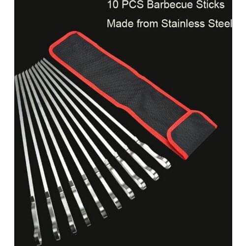 10 PC Stainless Steel BBQ Wide Skewers BBQ Sticks 16.5 Inch Length Flat Metal Grilling Skewers Set Reusable BBQ Tools