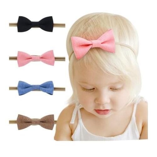 On sale 4pcs baby girl boy spandex nylon headband children skinny stretchy Non-Marking cotton Bowknot elastic hair Band