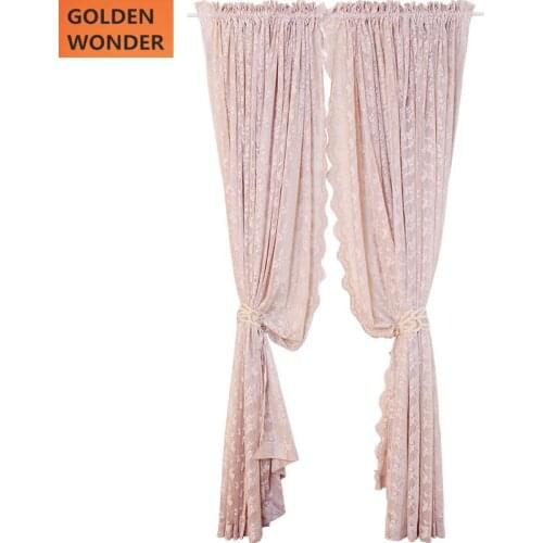 American Style Retro Beautiful Lace Curtain 2 Pieces Partition Decoration Coffee Tulle Roses Curtains