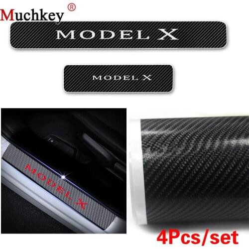 Car-Styling For Tesla MODEL X Car Door Sill Welcome Pedal Door Threshold Plate 4D Carbon Fiber Vinyl Sticker Auto Part 4Pcs