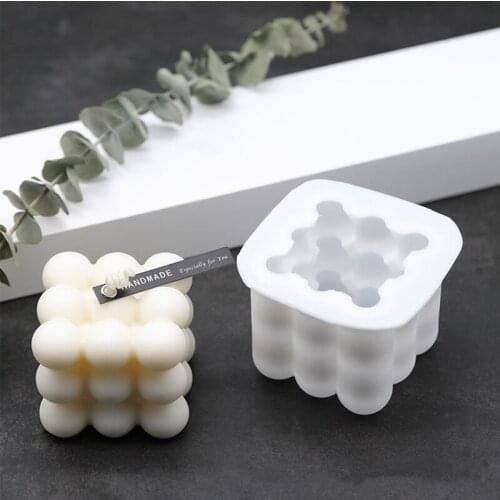 BMBY-2 PCS Candles Mould 3D Bubble Square Silicone Mold DIY Soy Aroma Wax Soap Plaster Candles Mold