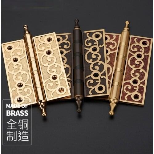 One Piece European Brass Thick Bearing Hinges 4INCH, 5INCH Wood Door Black Gold Mute Hinges With Screws