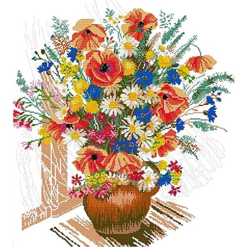 Home Flower Vase Stamped Cross Stitch Kits Pre-Printed Embroidery Set DIY