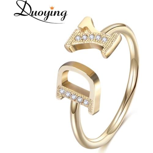 Duoying 7 mm Personalized your Initial Letter Ring Zirconia Micro Pave Rings Simple Luxury Ring for Women Open Ring