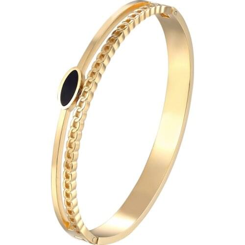 Bilateral Chain Shape And Oval Black Enamel Bangle stainless steel Gold Color Woman Bracelet Jewelry Wholesale Femme Gift