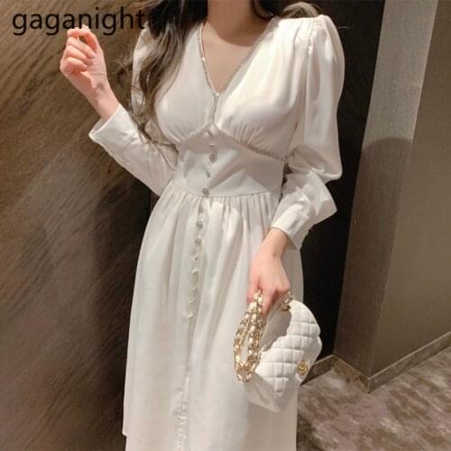 Gaganight Elegant Women White Long Party Dress Chic Korea Bodycon Maxi Dresses Office Lady Solid Slim Korean Vestidos Dropship