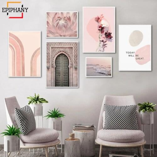 Modern Pink Wall Art Bedroom Decor Large Prints Gallery Canvas Painting Flowers Ocean Landscape Posters Nordic Home Decoration