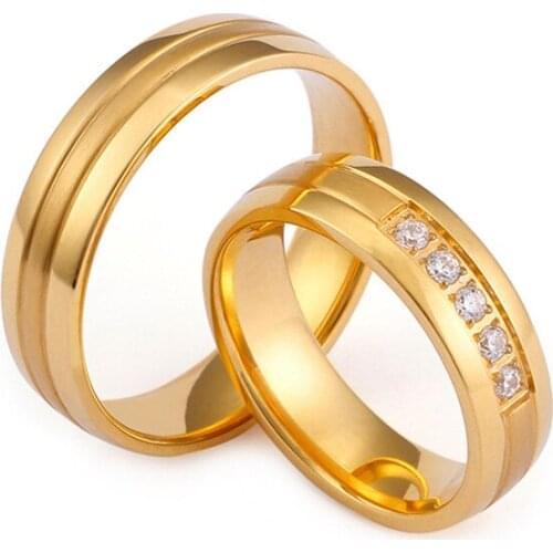 Classic Western golden couple wedding rings for men and women stainless steel jewelry marriage ring