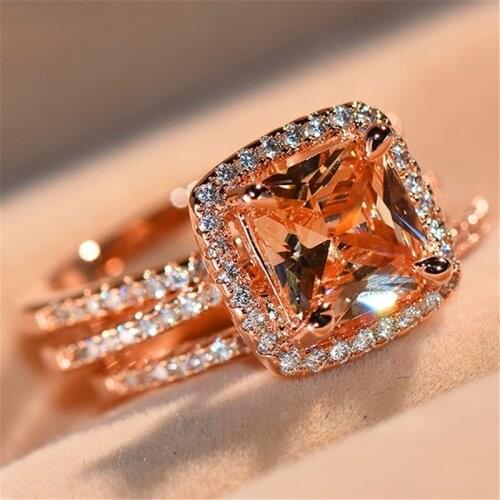 Carofeez 3pcs/set Rose-Gold Color Women Rings Set For Women Fashion Jewelry Charm Rhinestones Zircon Rings Girl Gift