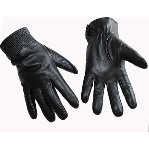 New Mens Touch Screen Leather Gloves Buttons Style High-Quality Sheepskin Velvet Lining Warm Black Gloves Autumn And Winter