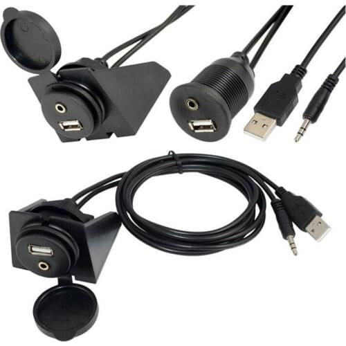 LBSC Car Dashboard Flush Mount 3.5mm Audio Jack USB2.0 Extension Cable Install Kit