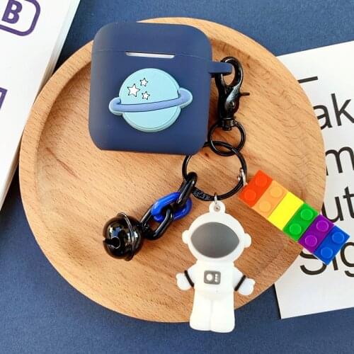 Cute Astronaut Keychain Cases for QCY T8 / T8S Case silicone Cartoon Planet Earphone Cover For QCY T8S hearphone case funny