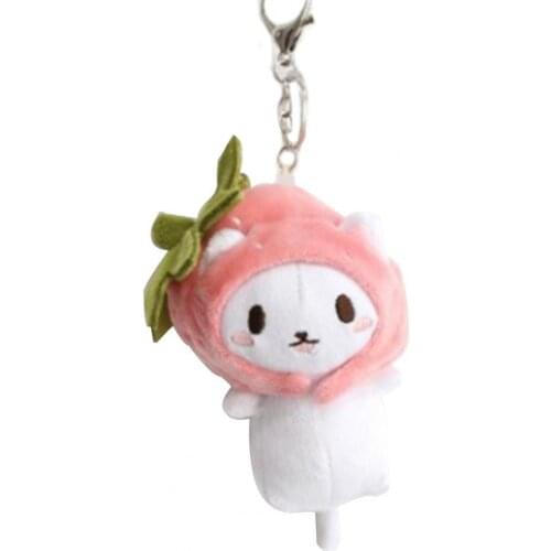 Cute Cartoon Cat with Fish/Strawberry Head Cover Toy Pendant Bag Key Chain Decor Pendant Bag Key Chain Decor Pendant Bag Key Cha