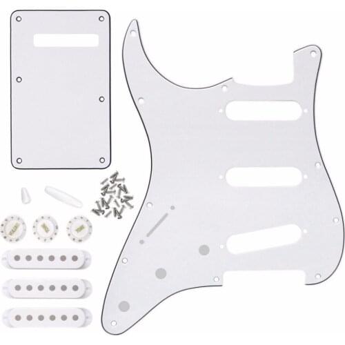Set of White Left Handed Guitar Pickguard SSS ST 11 Hole Scratch Plate Back Plate Pickup Covers 2T1V Knobs Switch Tips