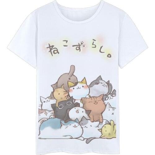 Neko Atsume Cosplay T Shirt Japanese Anime Cute Cat Summer T-Shirts Cartoon Short Sleeves Top Tee Halloween Cosplay Costume