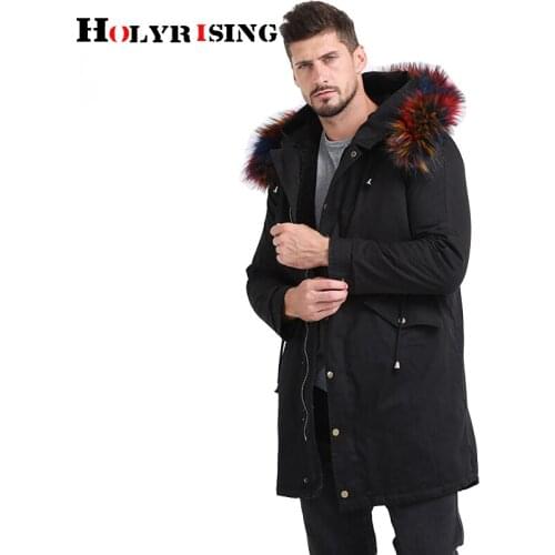 Holyrising 2019 new Fake fur hoode mens long parka winter jacket coat Fur cotton coat winter jacket 18934-5