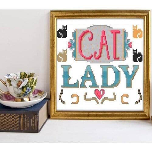 New Arrival Embroidery Cat Lady Cross Stitch Kit Birth Announcement with 100% Cotton Floss & Free Shipping for Customized Gifts