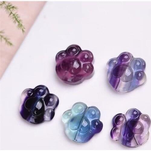 New arrivals Folk Crafts natural hand carved quartz crystal rainbow fluorite Cat paw for home decoration