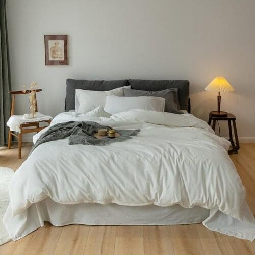 Solid Color Washed Cotton Duvet Cover Set with Zipper white bedding set Breathable Durable Soft Comfy Ties Bed Sheet Pillowcases