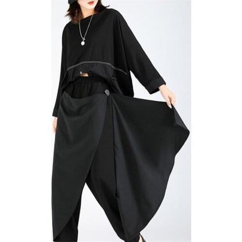 Original design dark womens irregular baggy trousers loose harem pants autumn and winter bound feet large casual pants