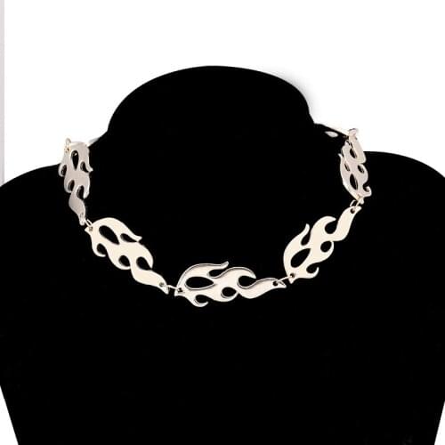 Punk Thick Metal Necklace Womens Chocker Necklace Fire Symbol Chain Necklaces For Women Choker Necklace For Women Jewelry Gift