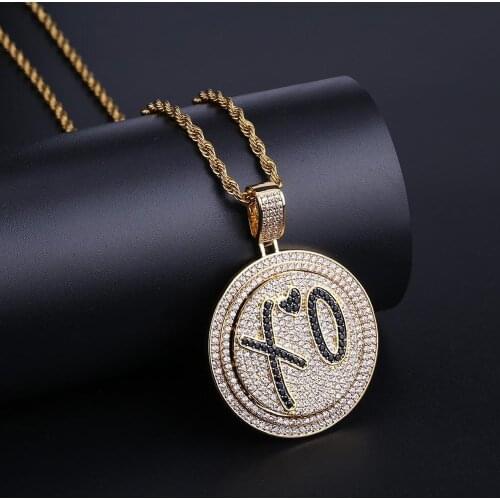 New fashion charm Copper Cubic Zircon Hip Hop Jewelry XO Pendant Necklace Iced Out Chain Rotatable Spinner Pendants