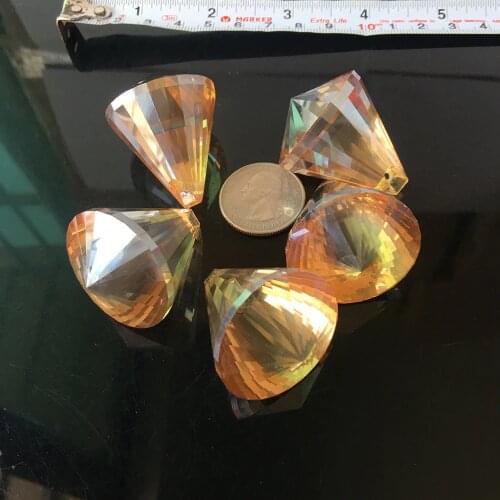 5Pc Champagne 40mm Suncatcher Pendant Tear Drop Faceted Leaf Crystal Chandelier Craft Prism Hanging Ornament Fengshui Xms