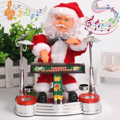 Christmas Decorations for Home Playing The Piano, Saxophone and Drums Plush Electric Santa Claus New Year Childrens Toy Gifts