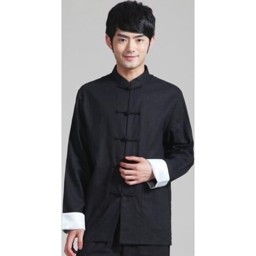 Chinese Wing Chun Kung Fu Uniform Martial Arts Tai Chi Tops Bruce Lee Vintage Black Color Cotton Linen Shirts For Men