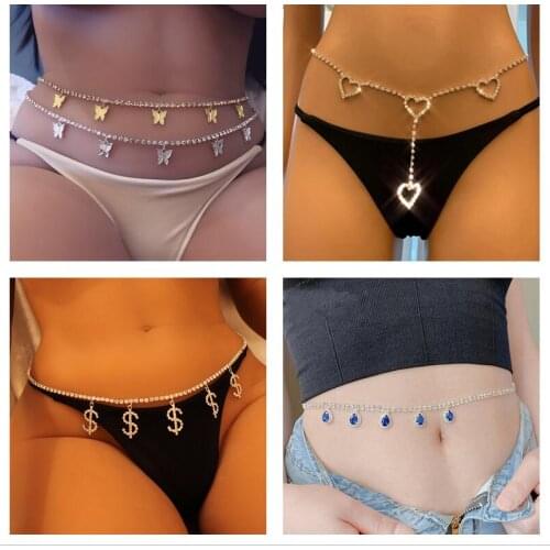 Sexy Rhinestone Butterfly Heart Belly Chain Fashion Bikini Money Waist Body Jewelry Women Summer Accessories Dropship