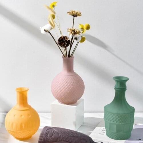 Nordic Ins Morandi Color Living Room Frosted Relief Vase Desktop Flower Arrangement Vase Art Decorative Ornaments Pots