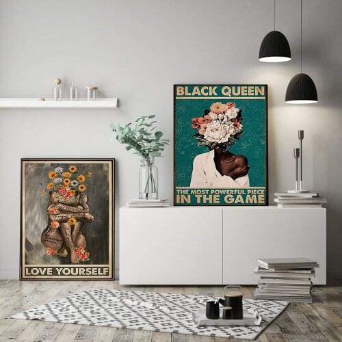 Nordic Floral Headdress Posters Prints African Art Black and Nude Woman Oil Canvas Painting Abstract Wall Pictures Home Decor