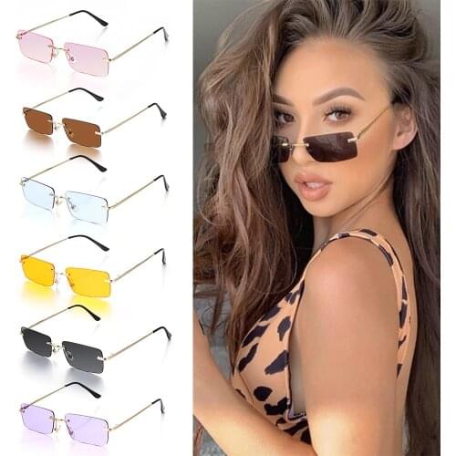 1PC Rectangle Rimless Unisex Sunglasses Retro Gradient UV400 Luxury Design Eyewear Travel Outdoor Driving Fashion Accessories