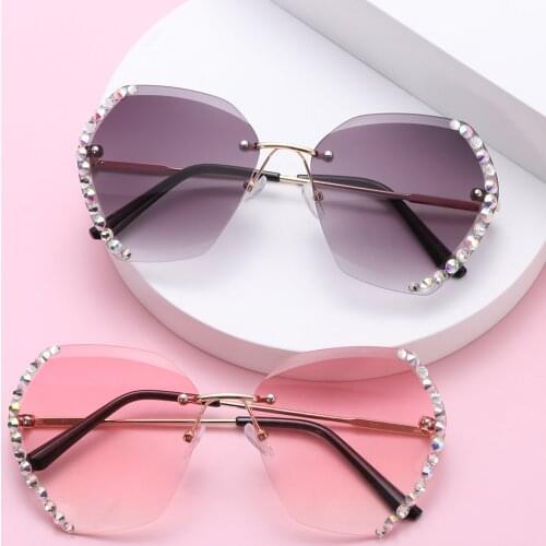 Retro Diamond UV400 Oversized Sun Glasses Rimless Sunglasses Women Fashion Square Sunglasses Retro Summer Shades Eyewear
