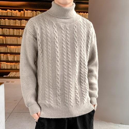Turtleneck sweater mens new korean slim-fit thick warm knit sweater twist winter pullover sweater