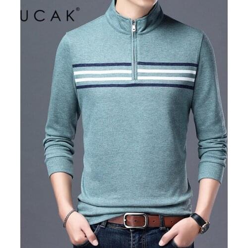 UCAK Brand Solid Color Long Sleeve T Shirt Men Clothes Spring Autumn New Arrivals Cotton Streetwear Zippe T-Shirt Clothing U5391